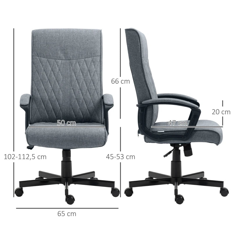 Dark Grey Linen High-Back Swivel Office Chair with Adjustable Height and Tilt