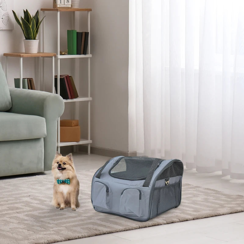 Grey Pet Carrier Bag Seat Cage for Cats Dogs - Portable Travel Tote