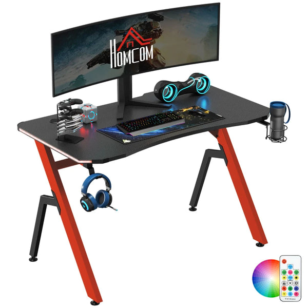 RGB Gaming Desk with Carbon Fibre Surface, Black/Red, 120 x 66cm