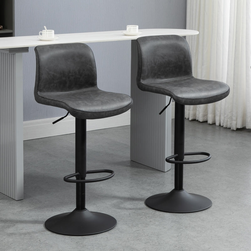 Grey Leather Bar Stool Set - Adjustable Height Swivel with Footrest for Kitchen & Home