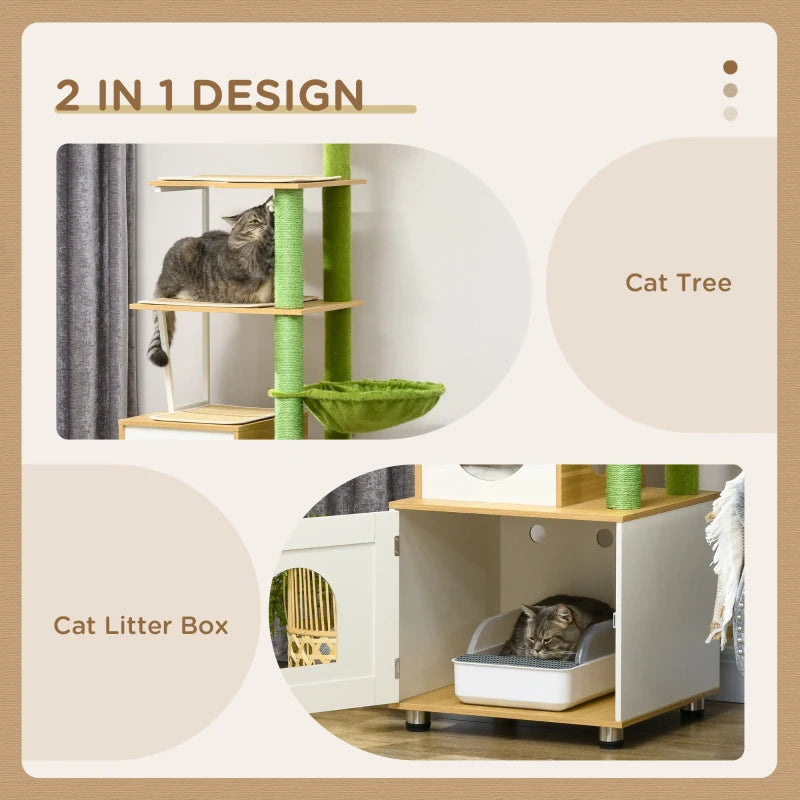 Oak Tone Cat Tree with Litter Box, Scratching Post, House & Hammock