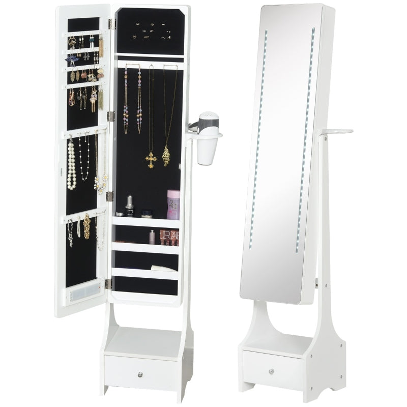 White Full Length Mirror Jewellery Cabinet with LED Lights and Storage