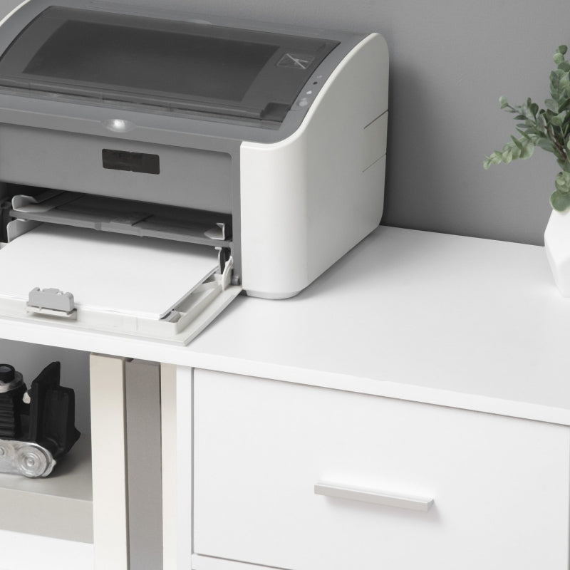 White Mobile Filing Cabinet with Lockable Drawer and Shelves