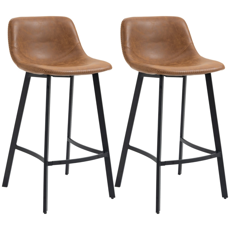 Brown Upholstered Industrial Bar Stools Set of 2