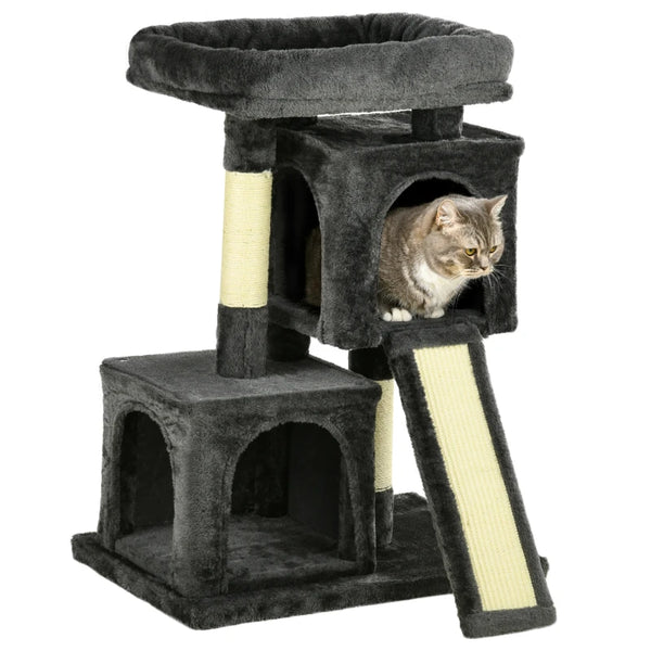 Black Cat Scratching Post Tower 83cm - Indoor Kitten Climbing Frame