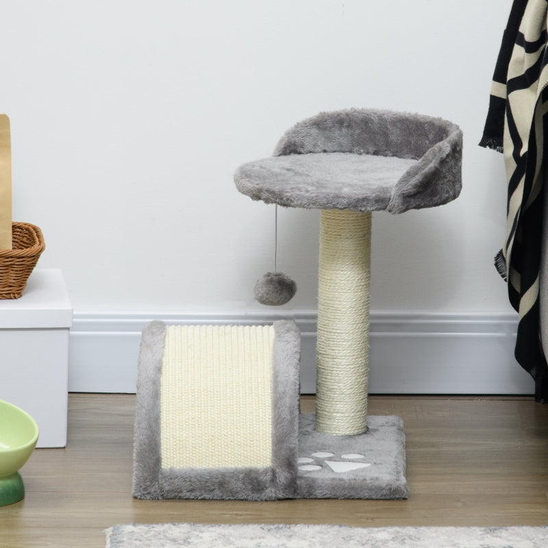 Grey Cat Tree with Sisal Scratching Post and Toy Ball