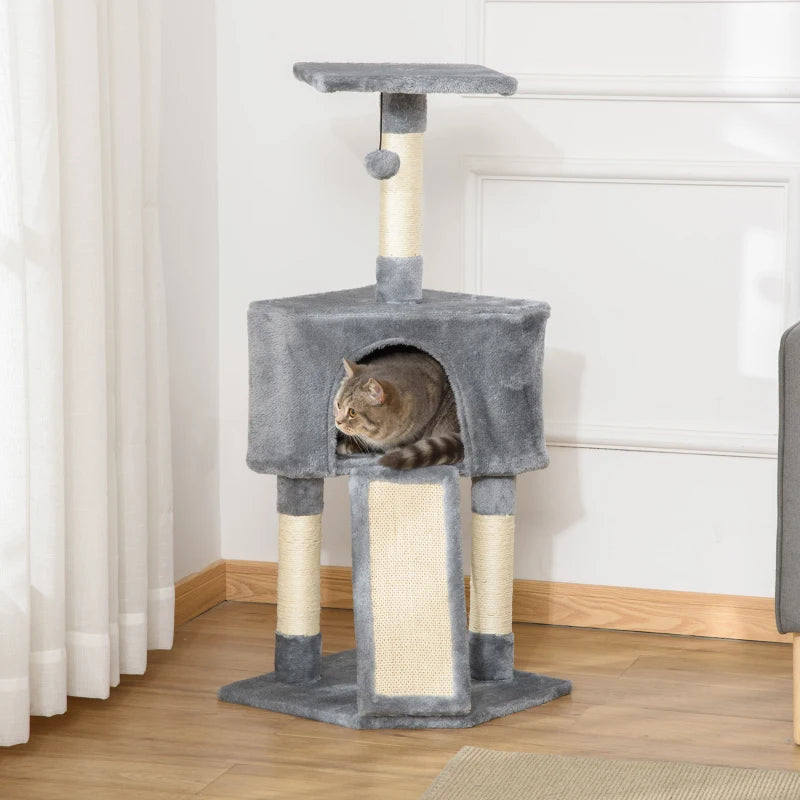 Grey Corner Cat Tree with Scratching Post and Toy