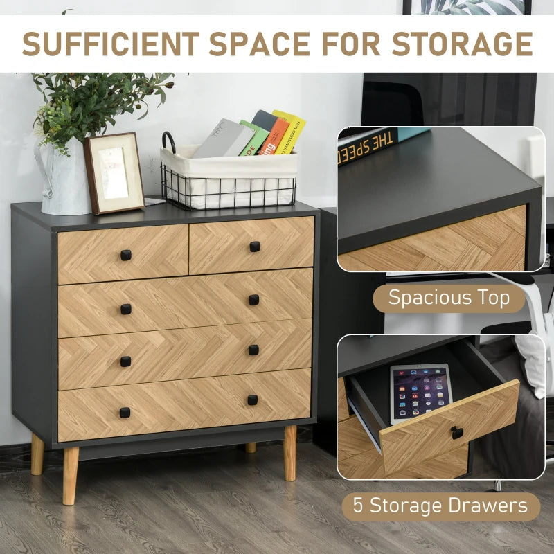 5-Drawer Grey Storage Cabinet with Metal Handles