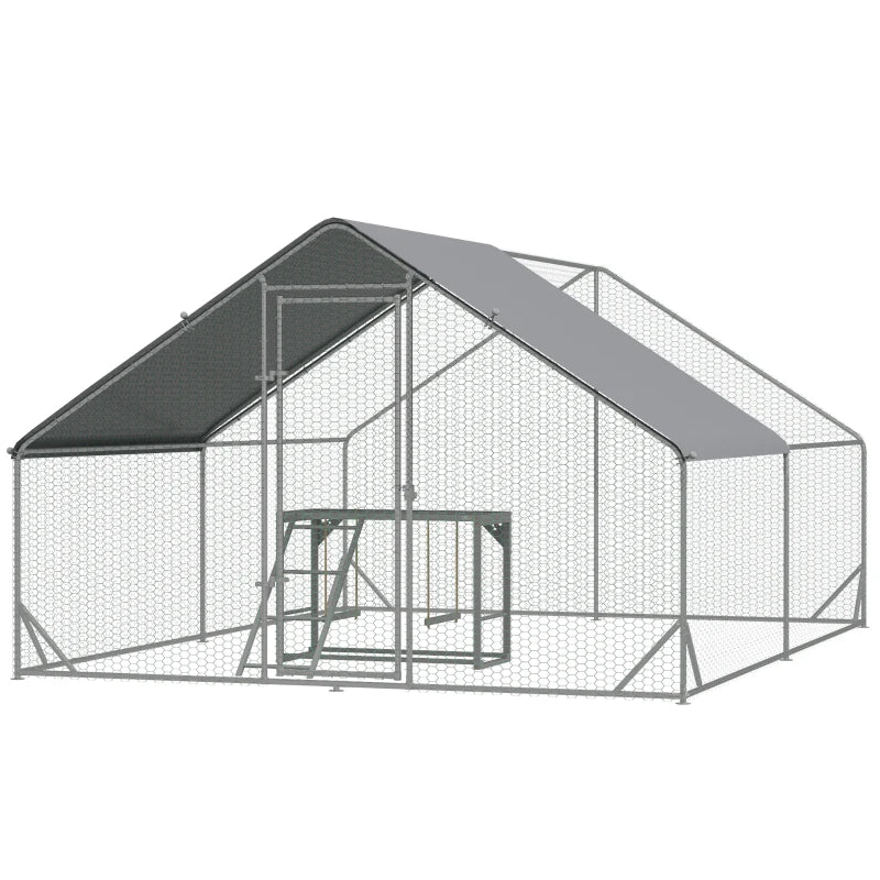 Large Chicken Run with Activity Shelf and Cover, 3x4x2m, Green