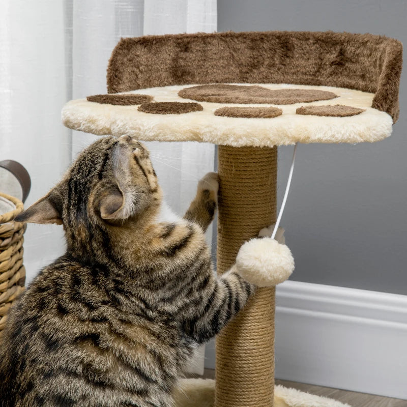 Brown Cat Tower with Sisal Scratching Post and Toy Ball