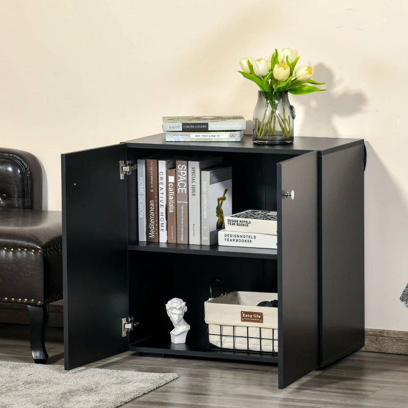 Black Wooden Freestanding Storage Cabinet with Two Shelves