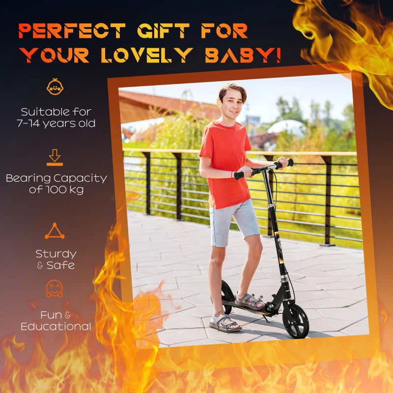 Black Kids Foldable Kick Scooter with Adjustable Height and Big Wheels