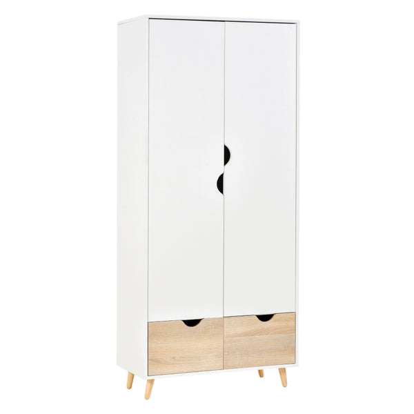 White 2-Door Wardrobe with Rail, Shelf, and Drawers - Home Storage Solution