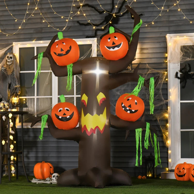 Spooky 2.4m Halloween Inflatable Ghost Tree with Pumpkins & LEDs