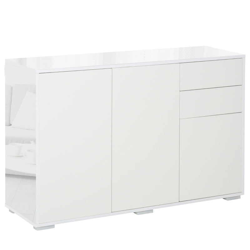 White High Gloss Sideboard with Push-Open Design and 2 Drawers