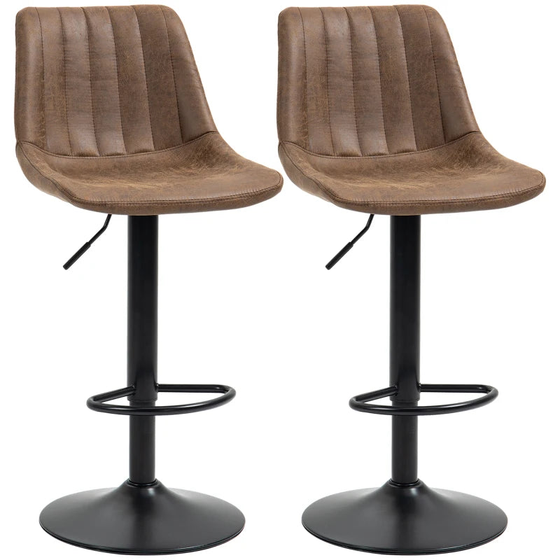 Brown Swivel Bar Stools Set of 2 - Adjustable Counter Height Dining Chairs