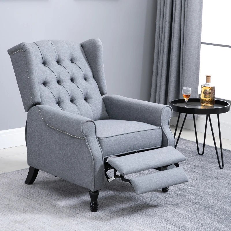 Light Grey Reclining Wingback Armchair with Footrest