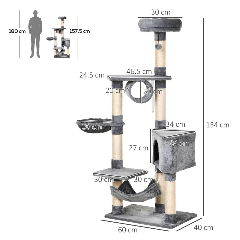 Cat Tree Condo Tower - Multi-level 150CM - Kittens Activity Stand - Grey