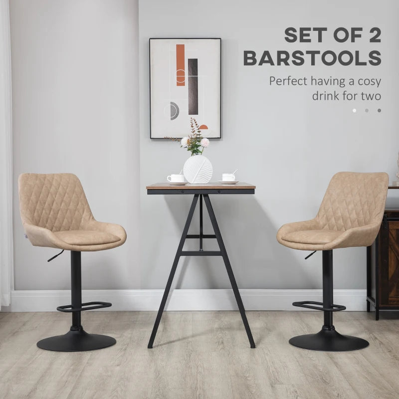 Adjustable Swivel Bar Stools Set of 2, Light Khaki Upholstered Kitchen Chairs