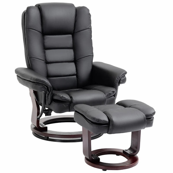 Black Manual Recliner with Footrest - PU Leather Lounge Chair
