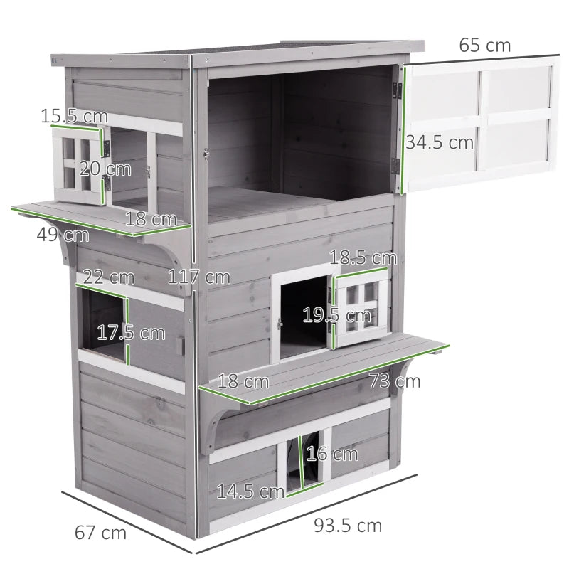 Grey Three-Tier Outdoor Cat House with Jumping Platforms