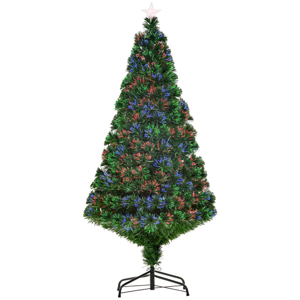 5FT Pre-Lit Fibre Optic Christmas Tree with Tree Topper - Multi-Colour