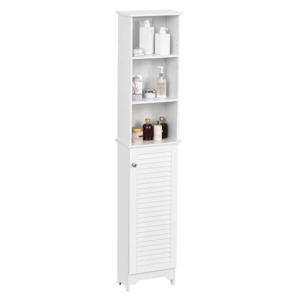 White Tall Bathroom Storage Cabinet with 6 Shelves - 165H x 34W x 20D cm