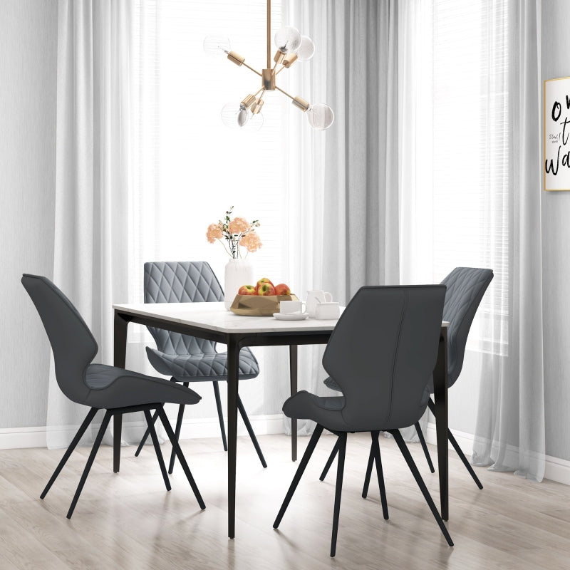 Grey PU Leather Dining Chairs with Metal Legs - Set of 4