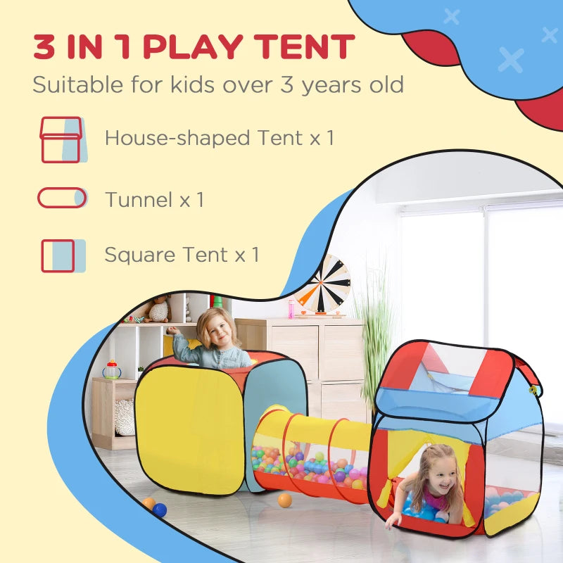 Multicolor Kids Pop Up Play Tunnel Set - Indoor/Outdoor Use - 230 x 70 x 89 cm