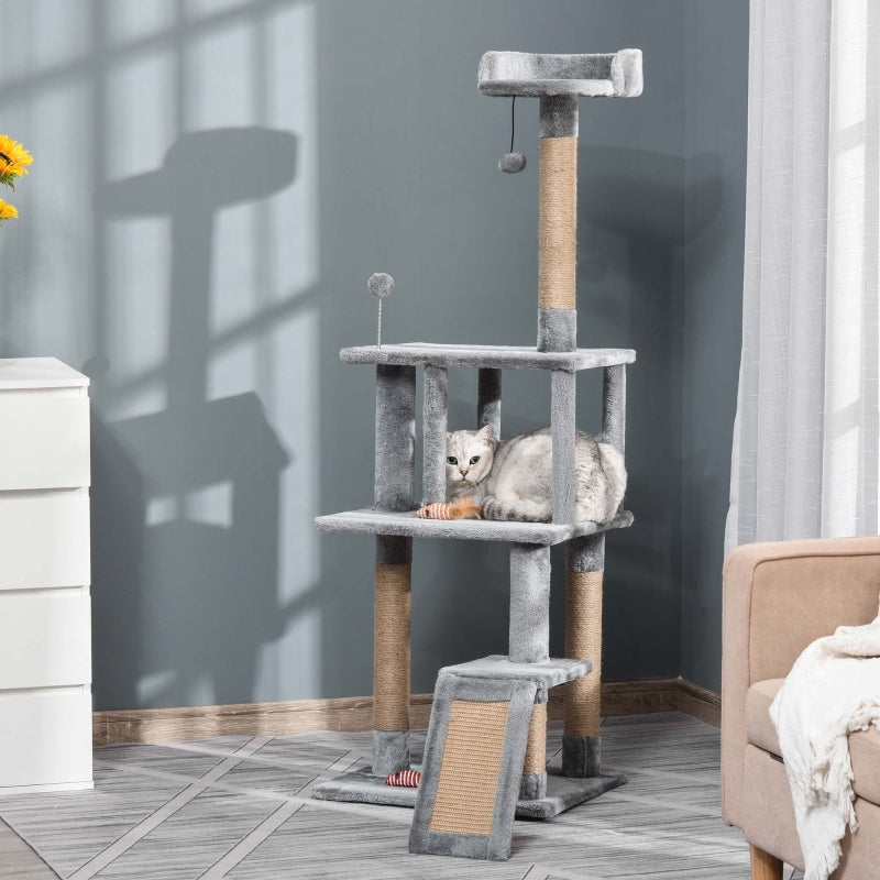 Grey Cat Tree Tower with Jute Scratching Post