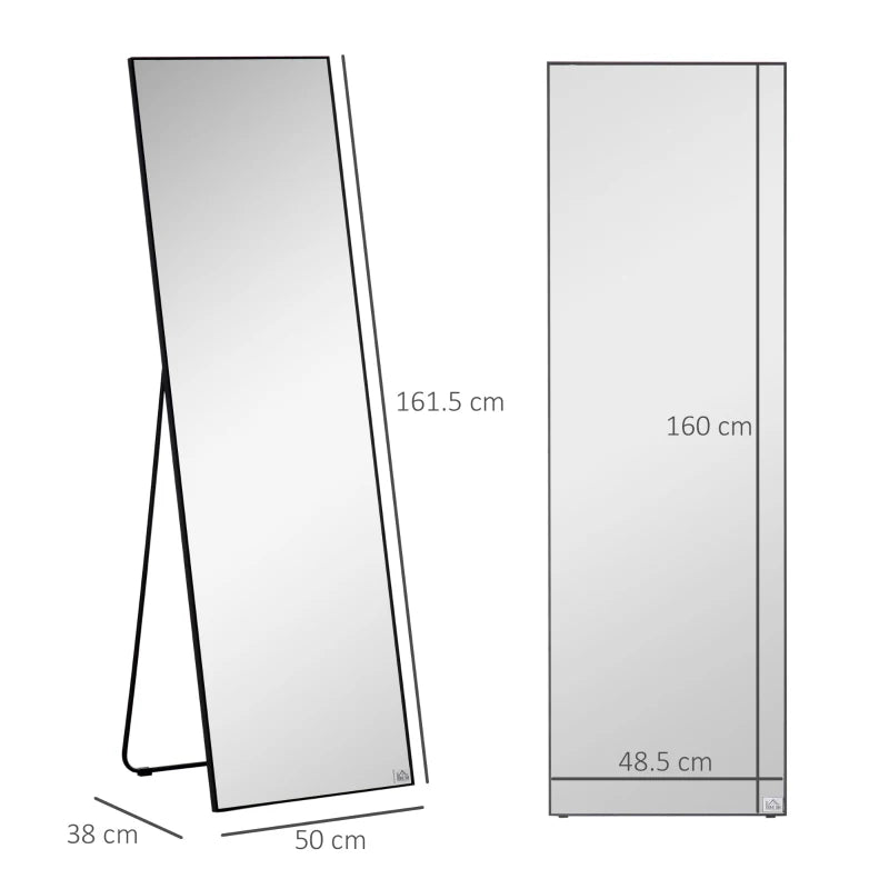 Black Full Length Floor Standing/Wall Hanging Mirror, 50x161.5cm