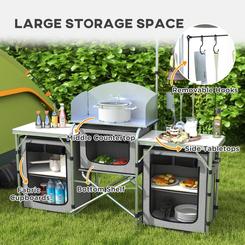 Portable Camping Kitchen Organizer with Carry Bag - Grey