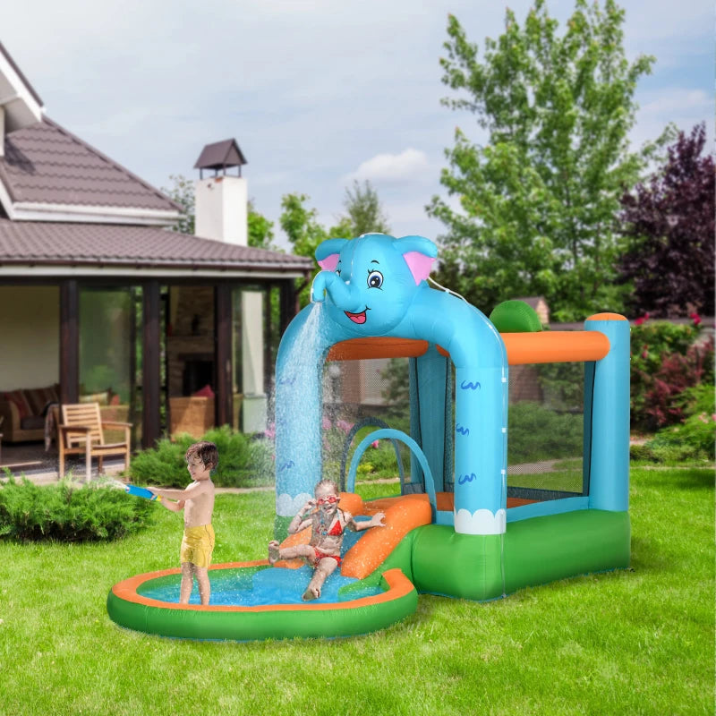 Multicoloured Elephant Water Park & Bouncy Castle for Kids 3-8