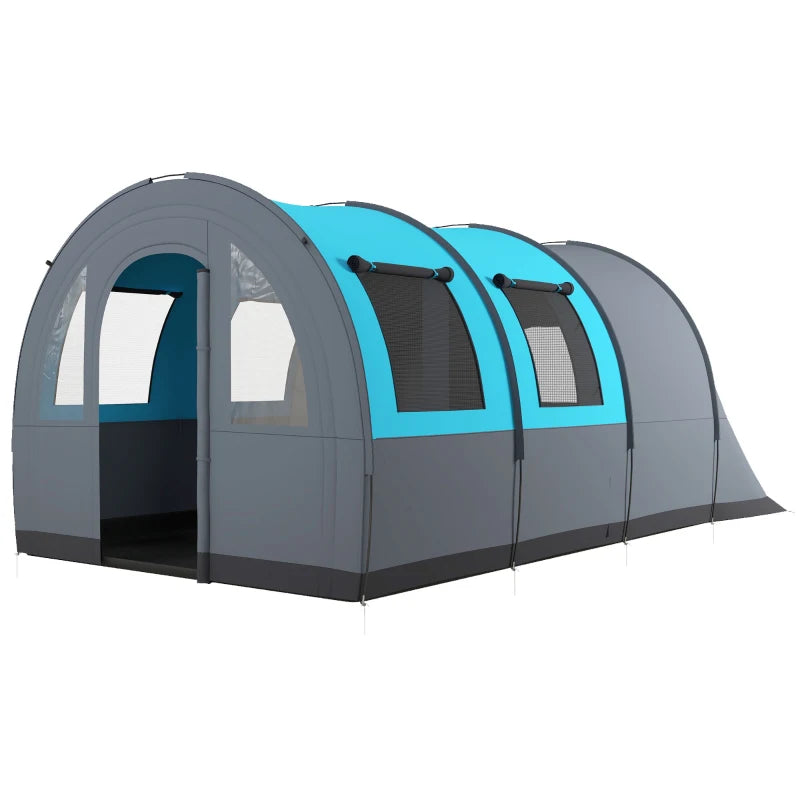 6-Person Dual-Room Tunnel Tent with Accessories - Grey/Blue