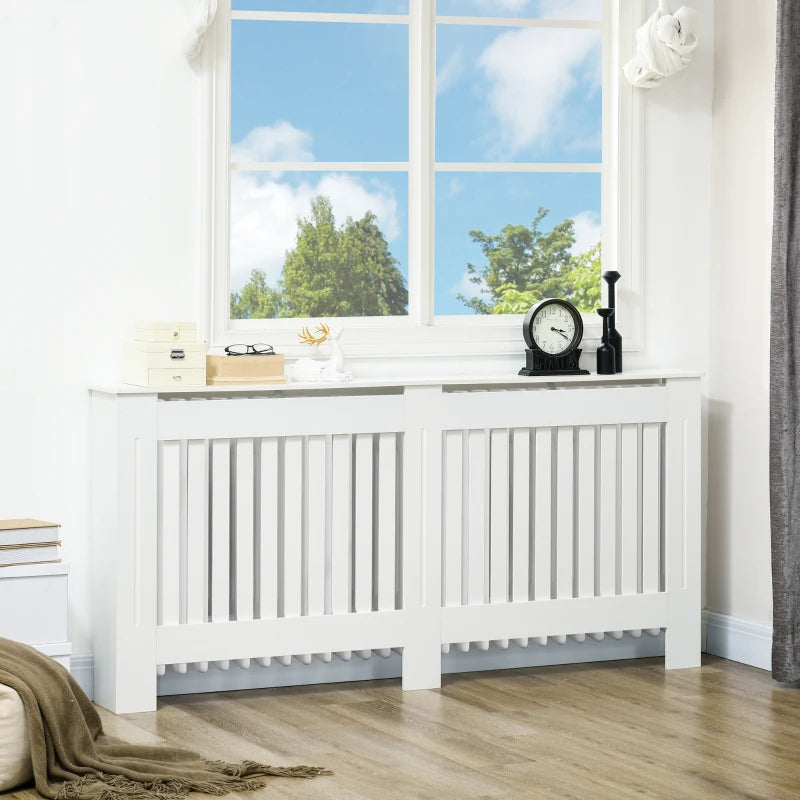 White Slatted Radiator Cover Cabinet with MDF Grill (172 x 19 x 81.5 cm)