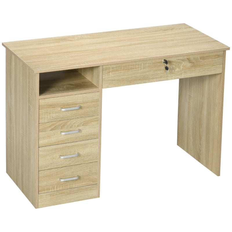 Oak Computer Desk with Lockable Drawer and Storage Shelf, 110 x 50 x 76 cm