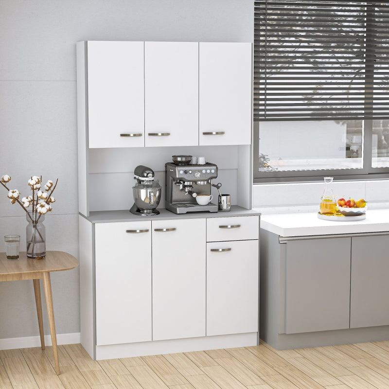 White Freestanding Kitchen Storage Cabinet with 6 Doors and Drawer