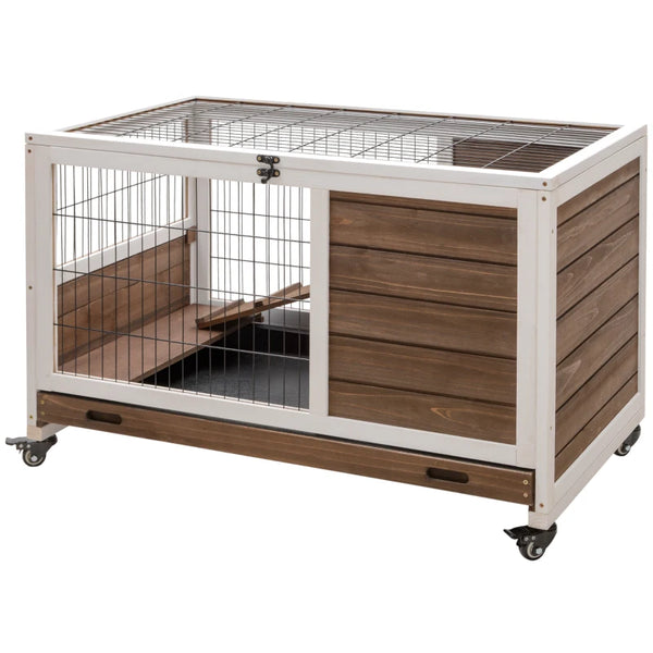 Brown Indoor Rabbit Hutch with Enclosed Run by