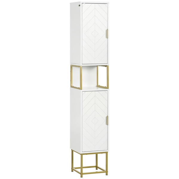 White Slim Corner Bathroom Storage Cabinet with Adjustable Shelf