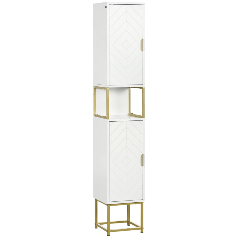 White Slim Corner Bathroom Storage Cabinet with Adjustable Shelf