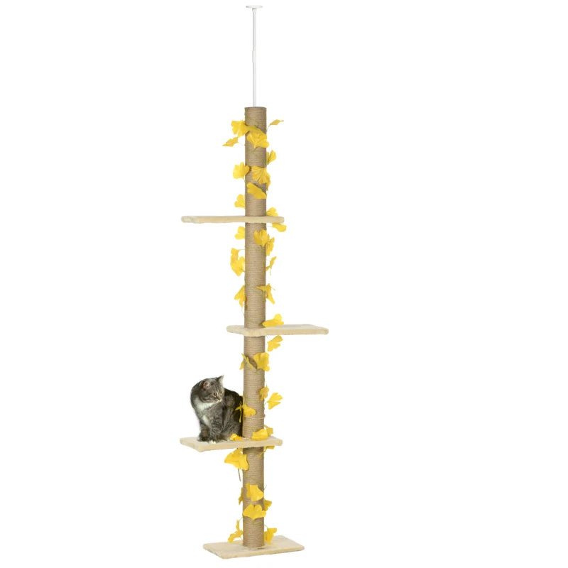 Yellow Adjustable Cat Tree with Perches and Anti-Slip Kit