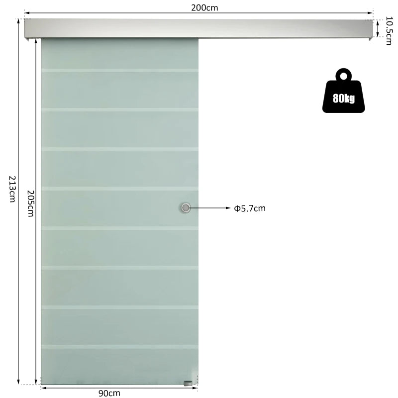 90cm Frosted Glass Sliding Door Kit with Stripe Pattern, Round Handle