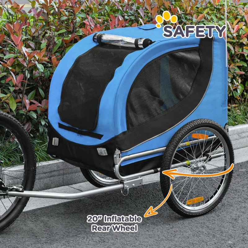 Steel Dog Bike Trailer Pet Carrier for Bicycle - Black/Blue