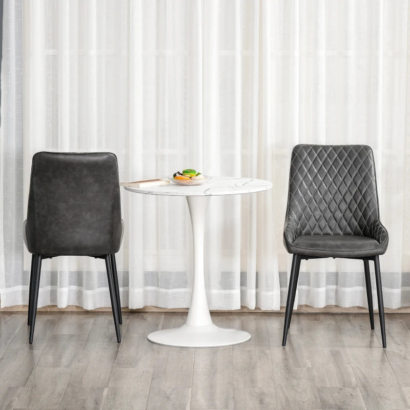 Grey PU Leather Dining Chairs Set of 2 with Metal Legs