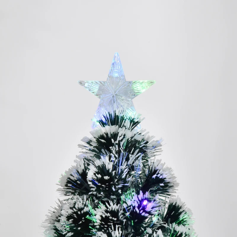 4ft Pre-lit Snow Xmas Tree with Colourful LED Lights, Green & White