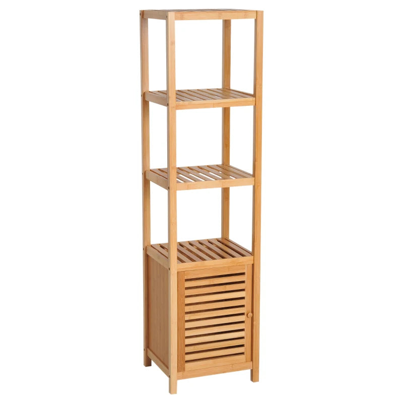 White Tall Bathroom Storage Cabinet, 140cm Freestanding Unit with 3 Shelves