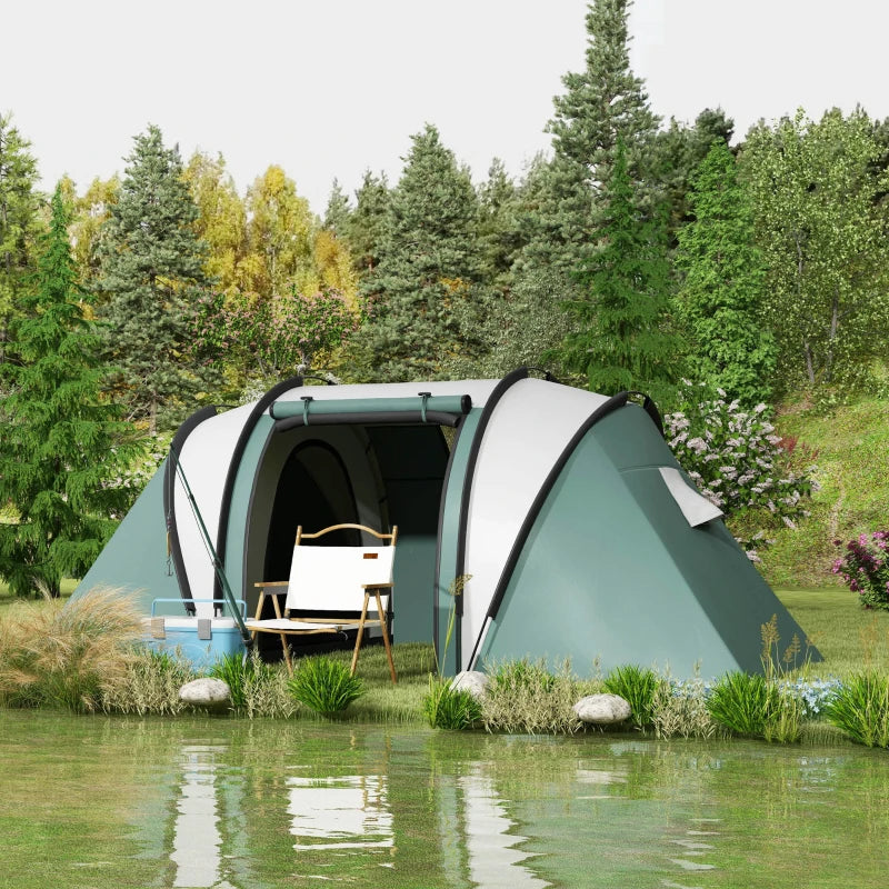 Dark Green 2-Bedroom Waterproof Camping Tent for Family Fishing Hiking