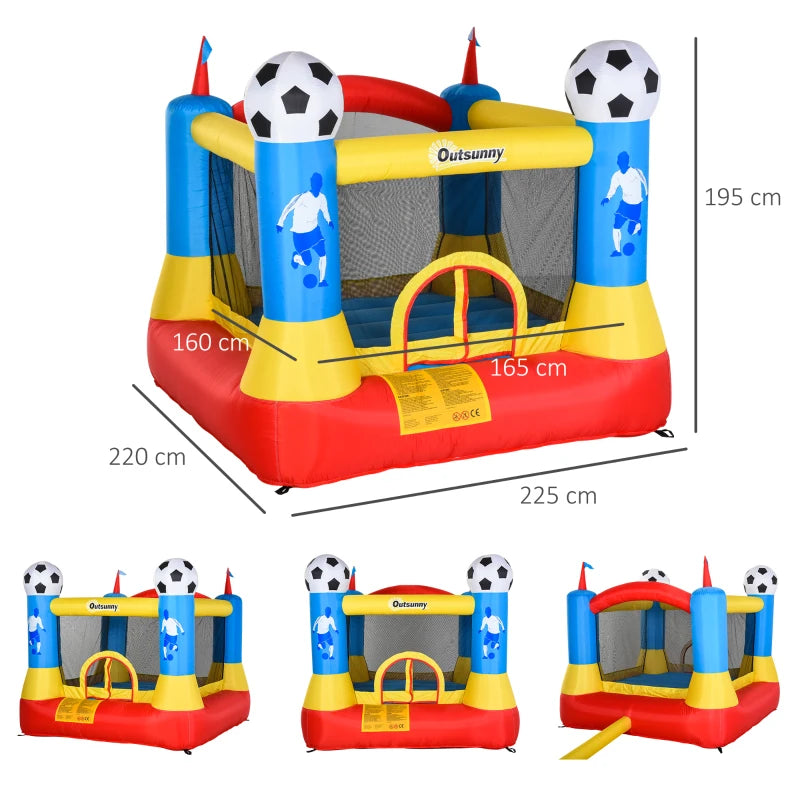 Blue Kids Football Inflatable Bouncy Castle Trampoline with Blower - Outdoor Garden Fun (Ages 3-8)