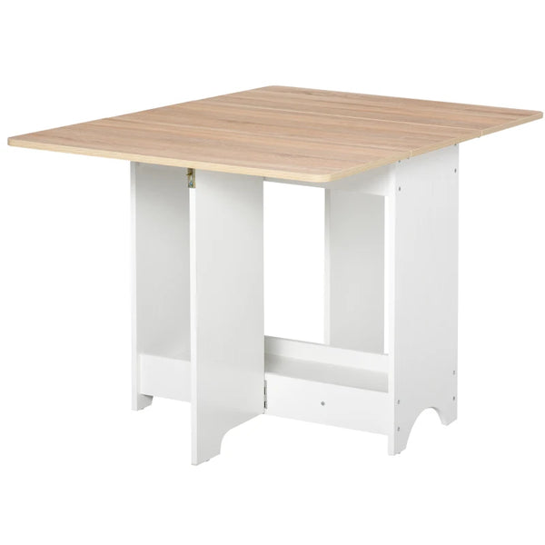 Foldable Drop-Leaf Dining Table with Storage Shelf - White