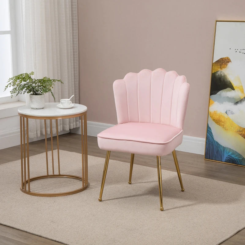 Blush Velvet Accent Chair with Gold Metal Legs, Modern Vanity Chair